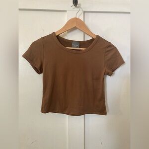 OLIVIA Rae New York cropped boxy brown tshirt top XS